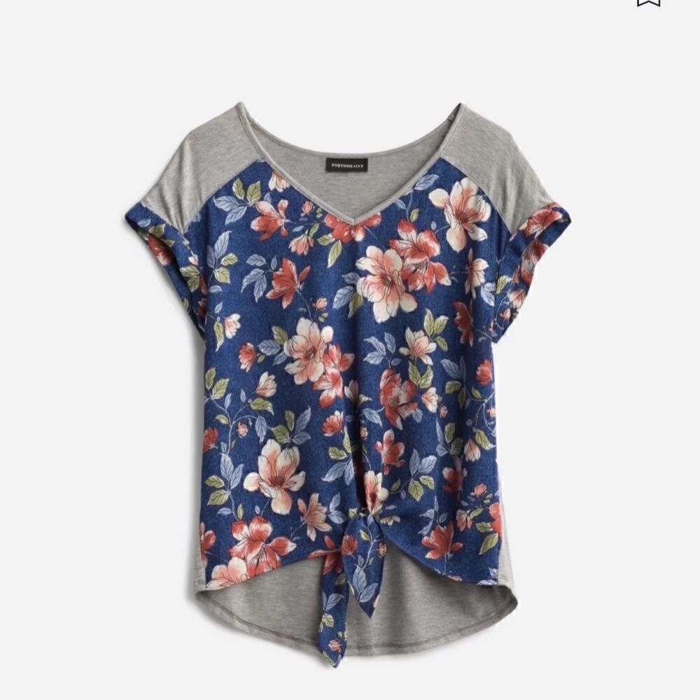 Floral front tie and gray top